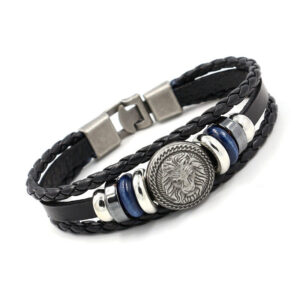 Wholesale vintage lion head studded leather men's bracelet