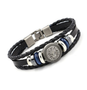 Wholesale vintage lion head studded leather men's bracelet