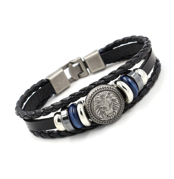 Wholesale vintage lion head studded leather men's bracelet
