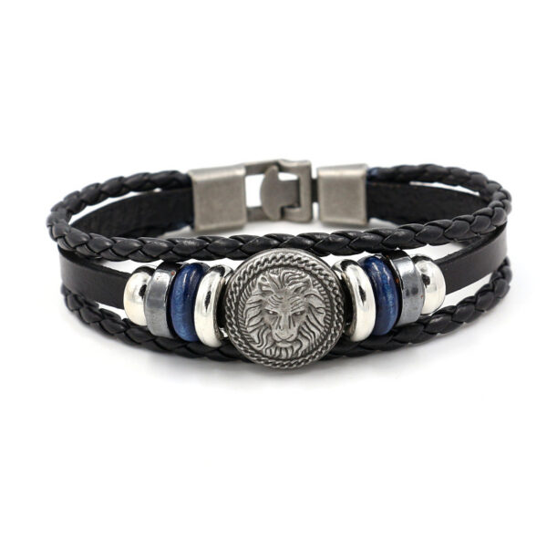 Wholesale vintage lion head studded leather men's bracelet
