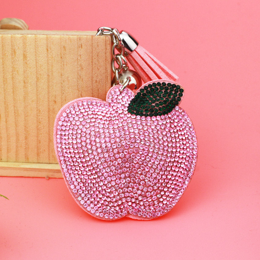 Wholesale Veet Inlaid Diamond Apple Keychains