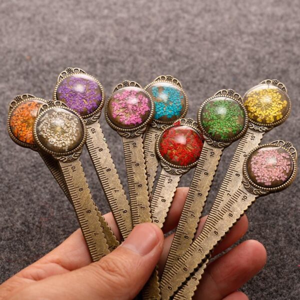 Wholesale Retro Dried Flower Metal Eternal Flower Dried Flower Multifunctional Ruler Bookmark