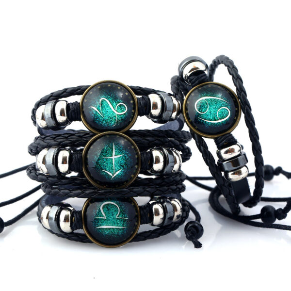 Wholesale Zodiac Sign Handwoven Vintage Leather Bracelet