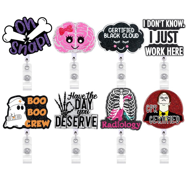 Wholesale Glitter Acrylic Ghost Retractable Clip Badge Scroll Keychain