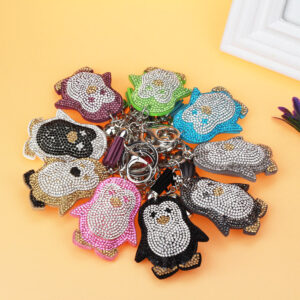 4429352705_418350124 Wholesale Velvet Cute Penguin Tassels with Diamond Keychains