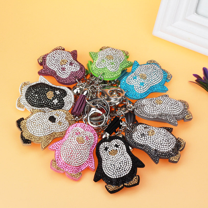Wholesale Veet Cute Penguin Tassels with Diamond Keychains