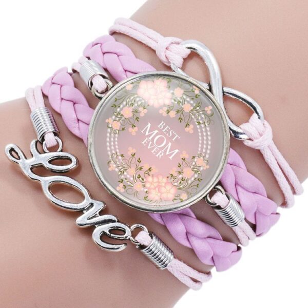 Wholesale Mom Letter Mom Time Gem Multi-layer Woven Leather Bracelet