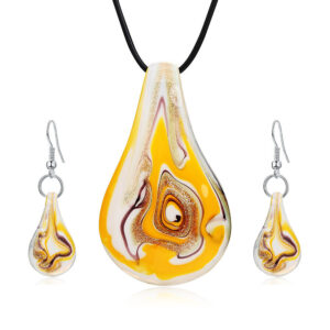 Wholesale Blue Orange Messy Silk Flat Water Drop Glass Ethnic Style Necklace