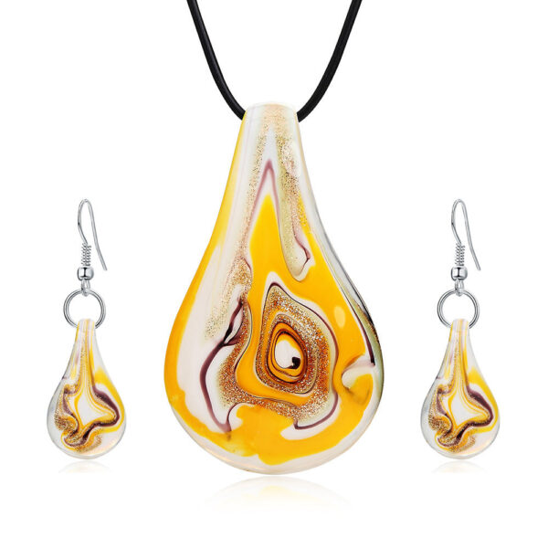 Wholesale Blue Orange Messy Silk Flat Water Drop Glass Ethnic Style Necklace