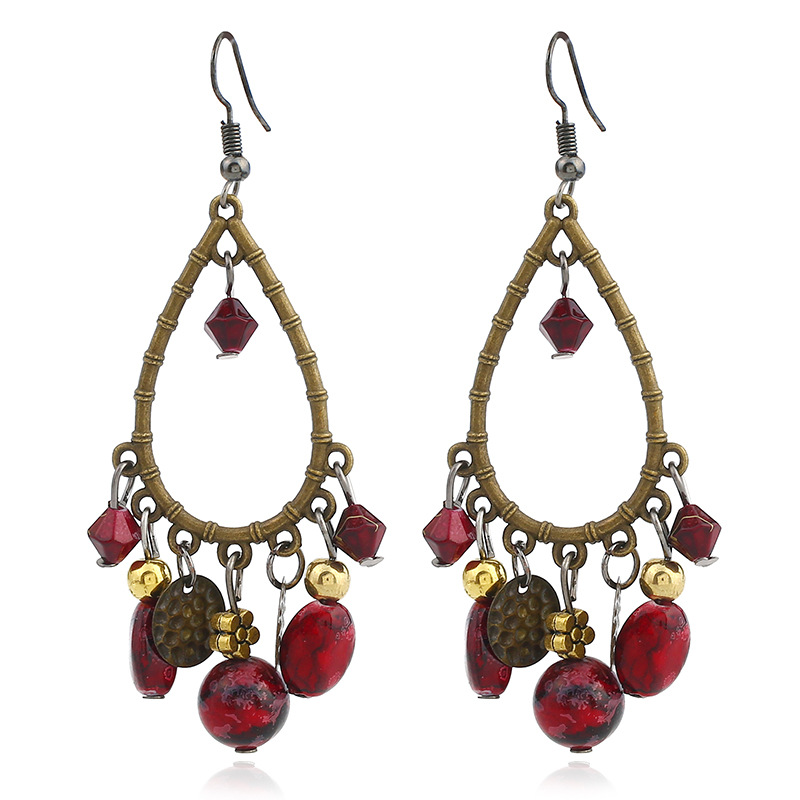 Wholesale Fashionable Ethnic Style Earrings, Retro Hollow Water Drop Beaded Tassel Earrings, Long Earrings