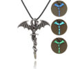 Wholesale Alloy Wing Dragon Ancient Silver Sword Night Glow Leather Rope Necklace