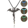Wholesale Alloy Wing Dragon Ancient Silver Sword Night Glow Leather Rope Necklace