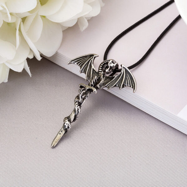 Wholesale Alloy Wing Dragon Ancient Silver Sword Night Glow Leather Rope Necklace