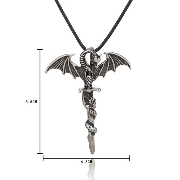 Wholesale Alloy Wing Dragon Ancient Silver Sword Night Glow Leather Rope Necklace