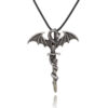 Wholesale Alloy Wing Dragon Ancient Silver Sword Night Glow Leather Rope Necklace