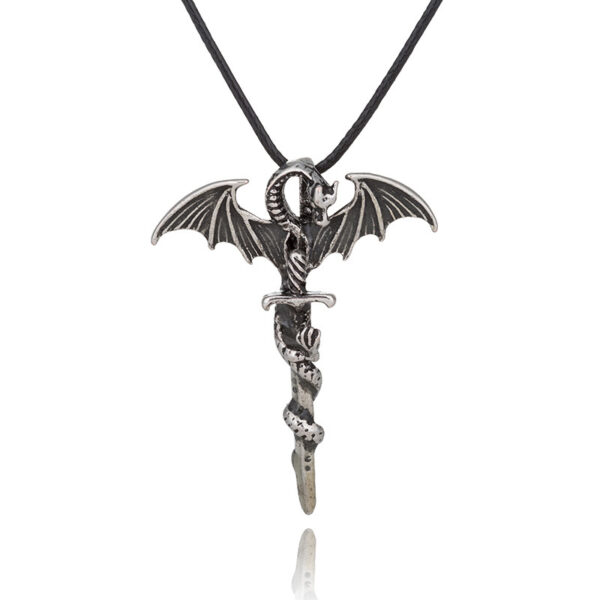 Wholesale Alloy Wing Dragon Ancient Silver Sword Night Glow Leather Rope Necklace