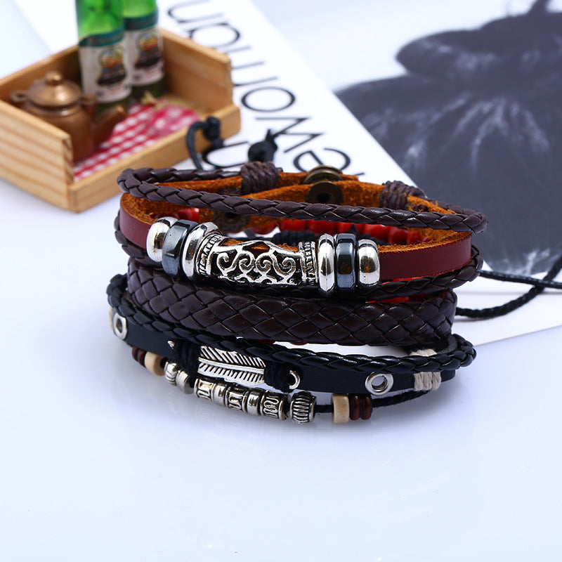 Wholesale Vintage Beaded Leather Bracelet