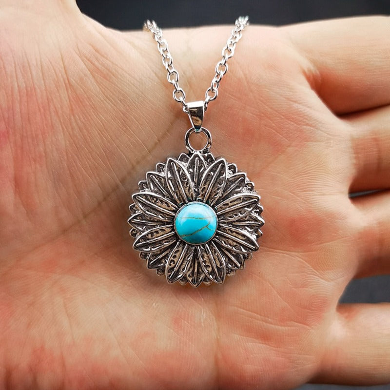 Wholesale Vintage Boho Blue Turquoise Suower Necklace