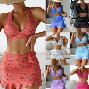 Wholesale Floral Two-piece Polyester Swimwear Three-Piece Set