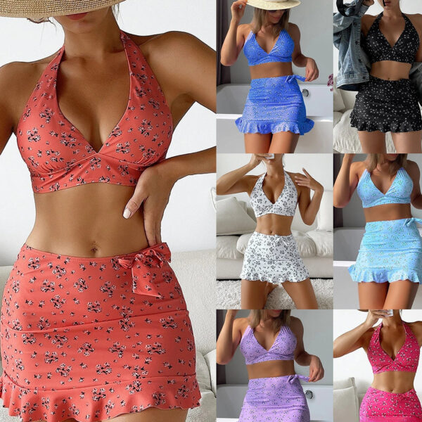Wholesale Floral Two-piece Polyester Swimwear Three-Piece Set