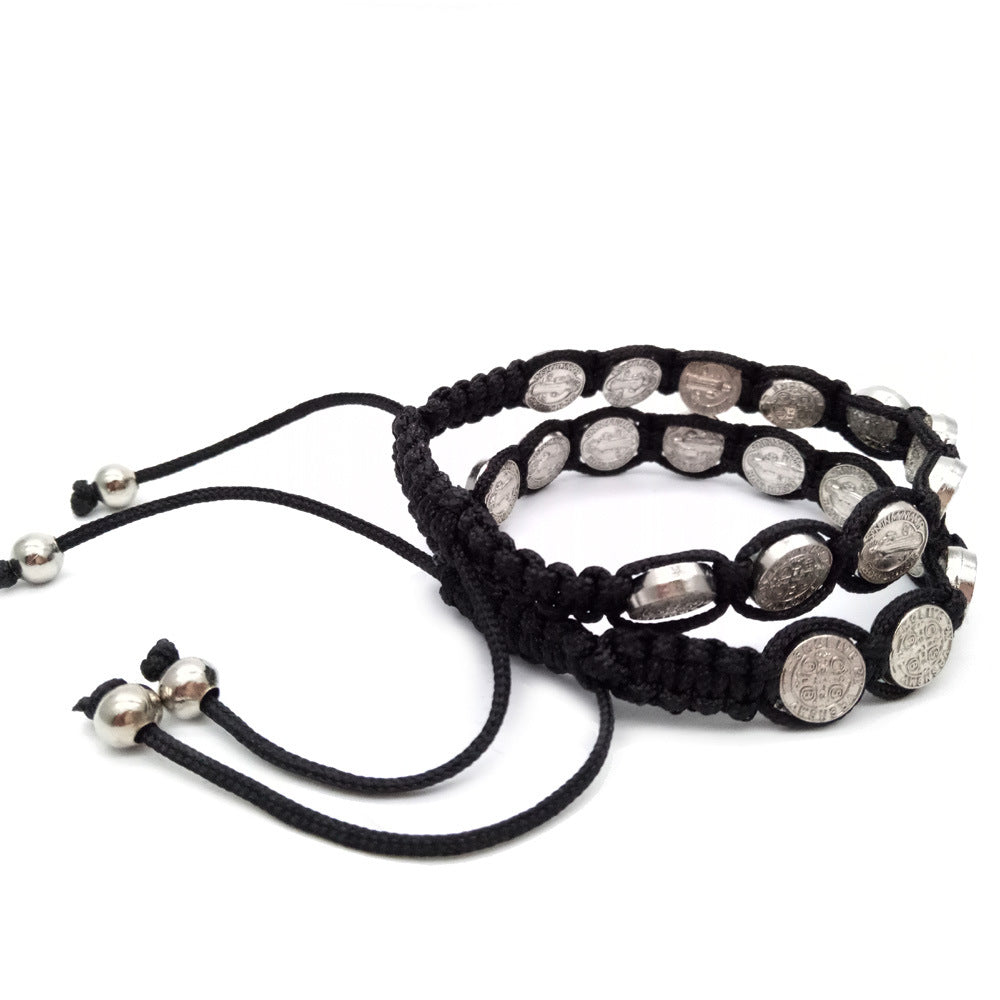 Wholesale St. Benedict Alloy Braided Chinese Knot Rosary Bead Bracelet