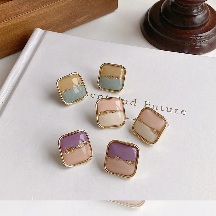 Wholesale Vintage Color Matching Geometric Square Alloy Ear Studs