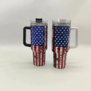 Wholesale 5D Stars and Stripes 40oz Car Cup Car Stainless Steel Tumbler Mug with Handle