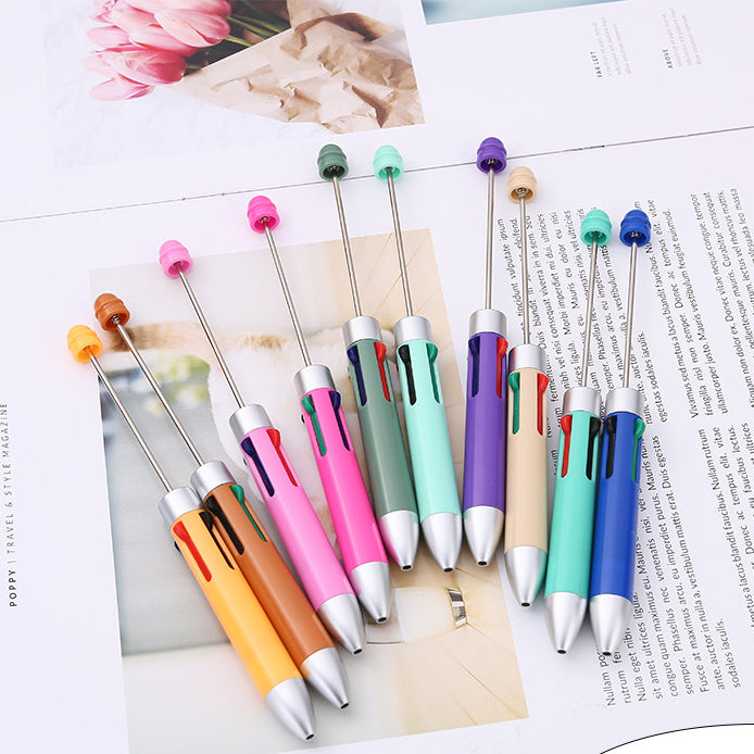 Wholesale DIY Beaded Multi Color Press Four Color Refill Plastic Ballint Pen