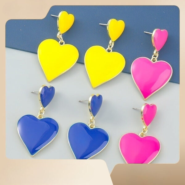 Wholesale Multi-layered Love-shaped Alloy Oil Dripping Earrings