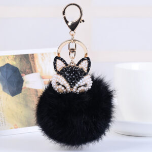Black Ali head + black fur ball / Full length 16cm pendant 10x8cm