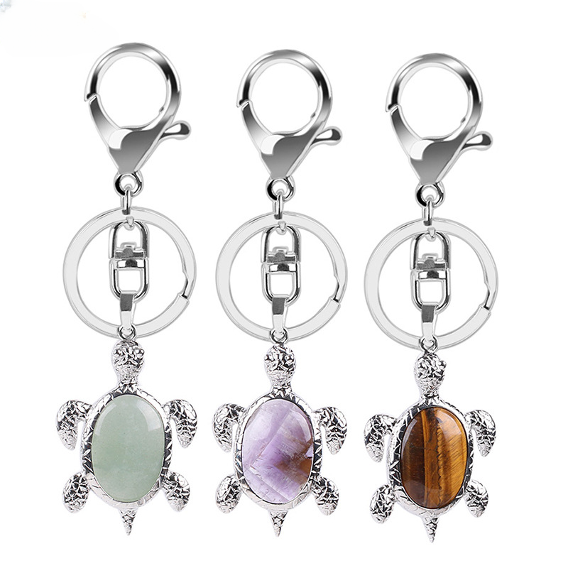 Wholesale Natural Stone Crystal Sea Turtle Keychain