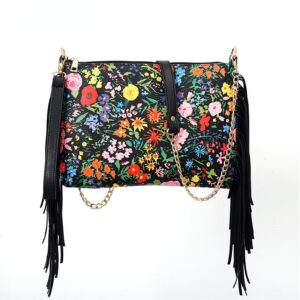 Wholesale PU Tassel Big Flower Print Shoulder Bag