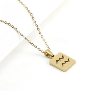 Wholesale Stainless Steel 18K Gold Square Hollow Twelve Constellation Pendants Necklaces