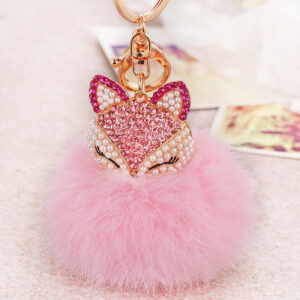 Wholesale Diamond Fox Head Rabbit Hair Hairball Zinc Alloy Keychains
