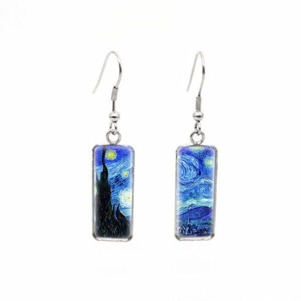 Wholesale Starry Sky Time Gemstone Rectangular Glass Earrings