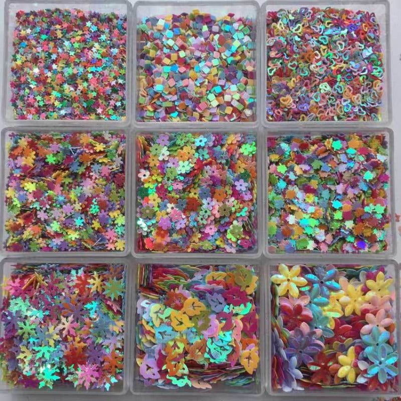 Wholesale 35g mixed color five-star peach heart leaves, maple leaves, flower glitter, slime crystal mud, ip glue, handmade DIY material