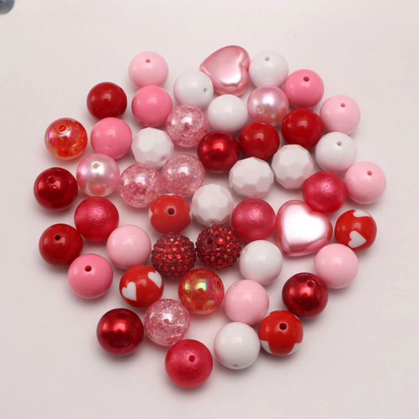 Wholesale 50pcs/pack Light Pink Love Heart Valentine's Day 20MM Acrylic Mixed Color Beads Bubblegum Beads