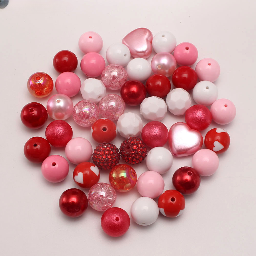 Wholesale Light Pink Love Heart Valentine's Day 20MM Acrylic Mixed Color Beads Bubblegum Beads
