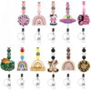 Wholesale Badge Reels Cow Leopard Print West Highland Cow Rainbow Sunflower Card Holder Silicone Beaded Lanyard Retractable Keychain