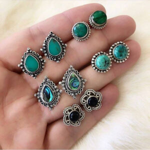 Wholesale Blue Dazzling Turquoise Gemstones Bohemian Style Stud Earrings