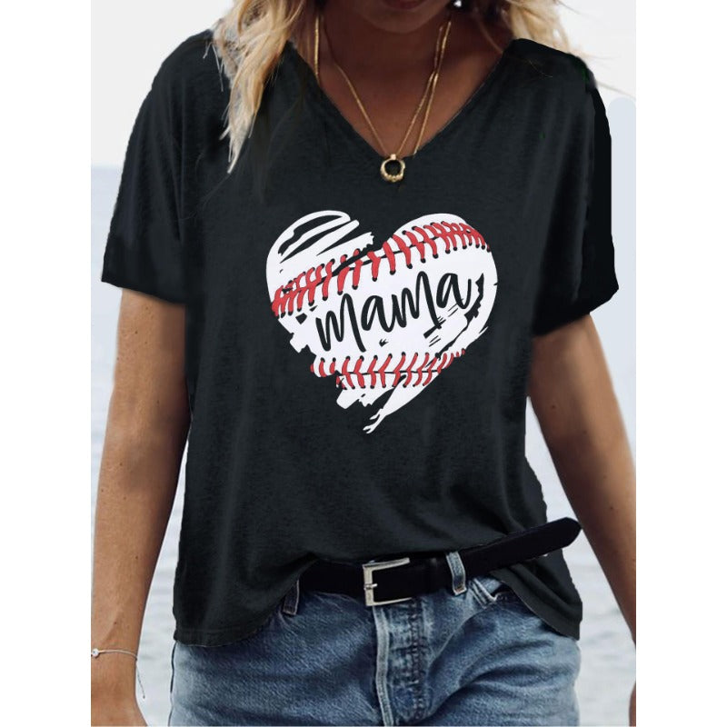 Wholesale Mother's Day Printed lyester V-neck T-shirts