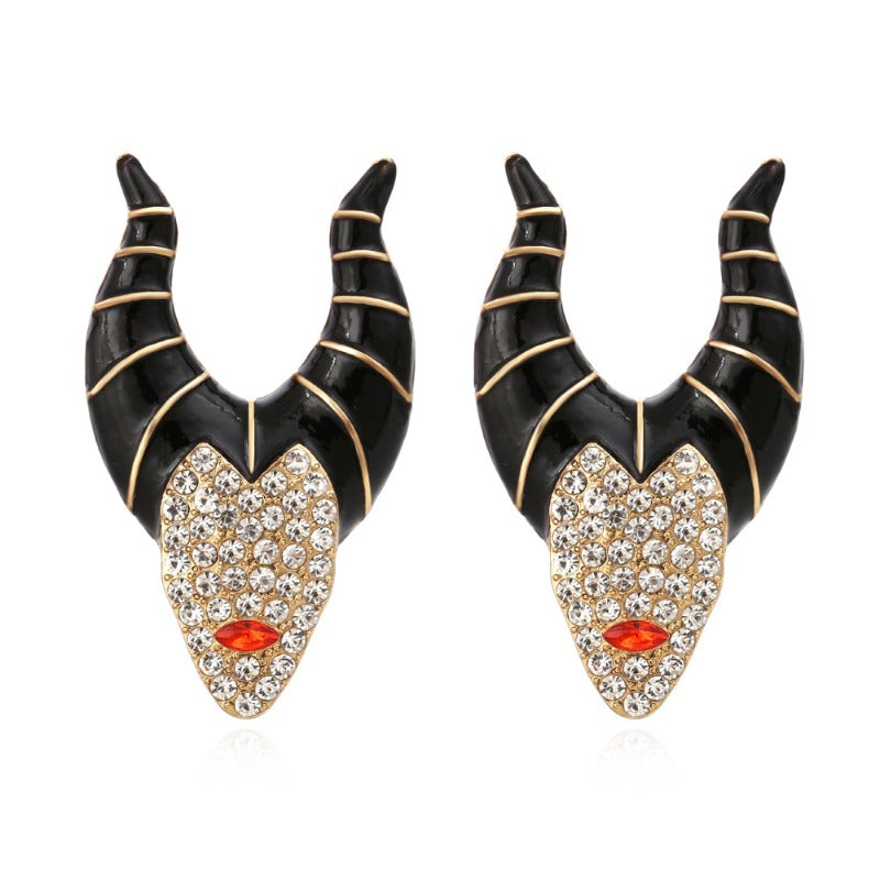Wholesale Horn Witch Alloy Diamond Oil ipping Earrings
