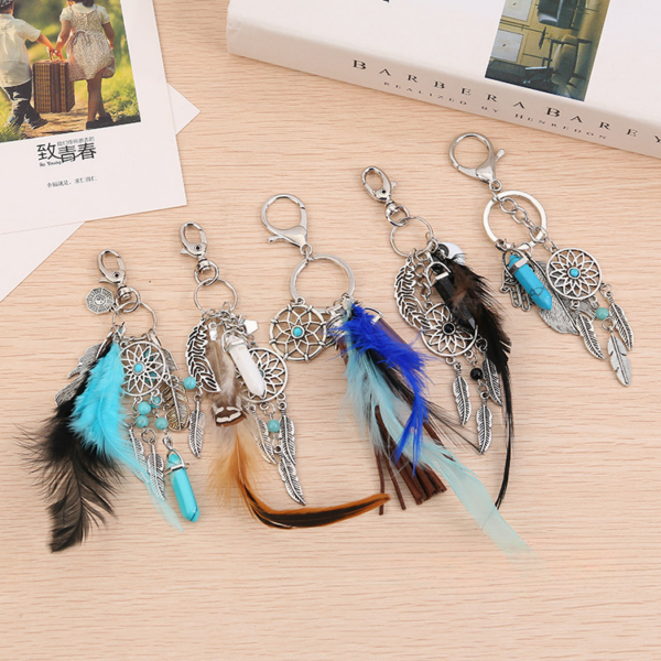Wholesale Dream Catcher Gossip Feather Opal Tassel Bag Keychains