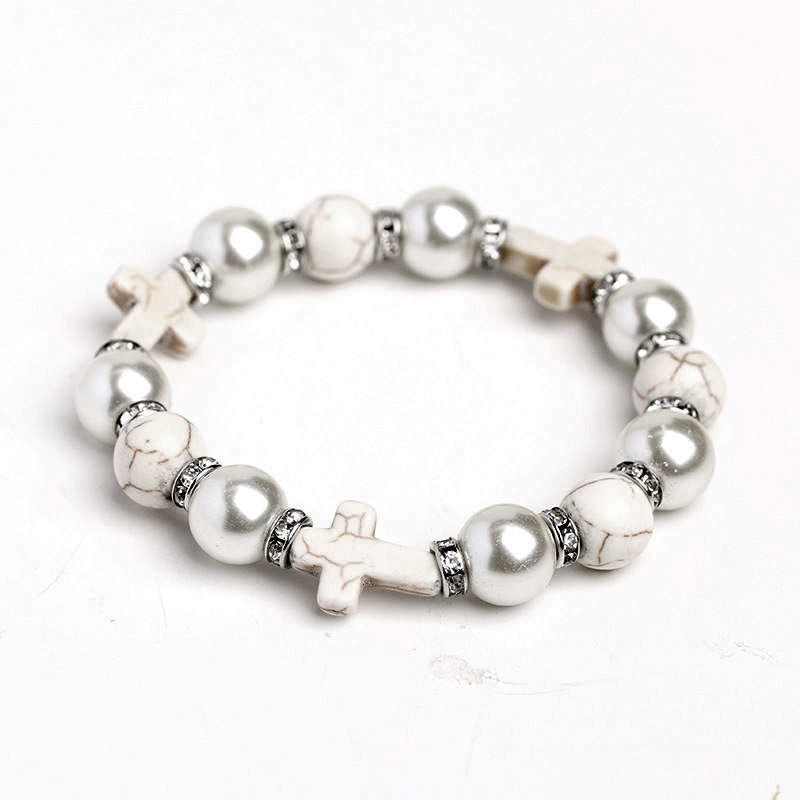 Wholesale Pearl Cross Turquoise Punk Bracelet