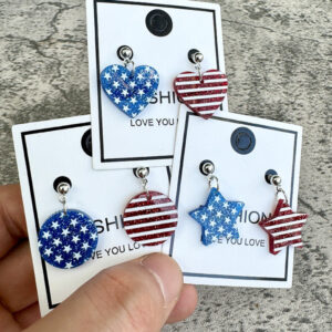 Wholesale American Independence Day Five-pointed Star Acrylic Glitter Earrings