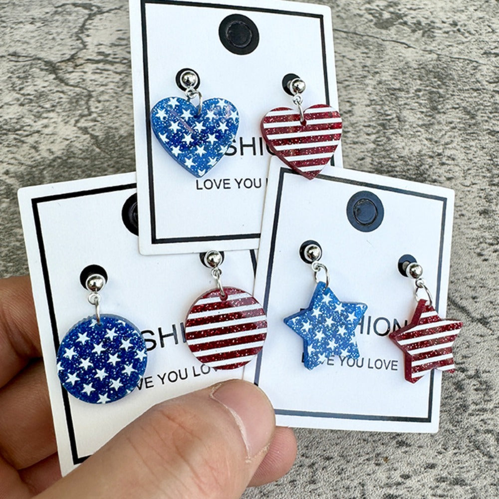 Wholesale American Independence Day Five-inted Star Acrylic Glitter Earrings