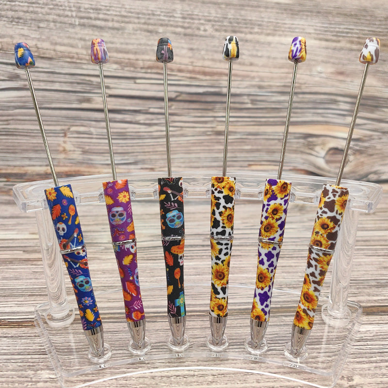 Wholesale Beadable Pens Western Style Cow Pattern Suower Skull Print Plastic Pen