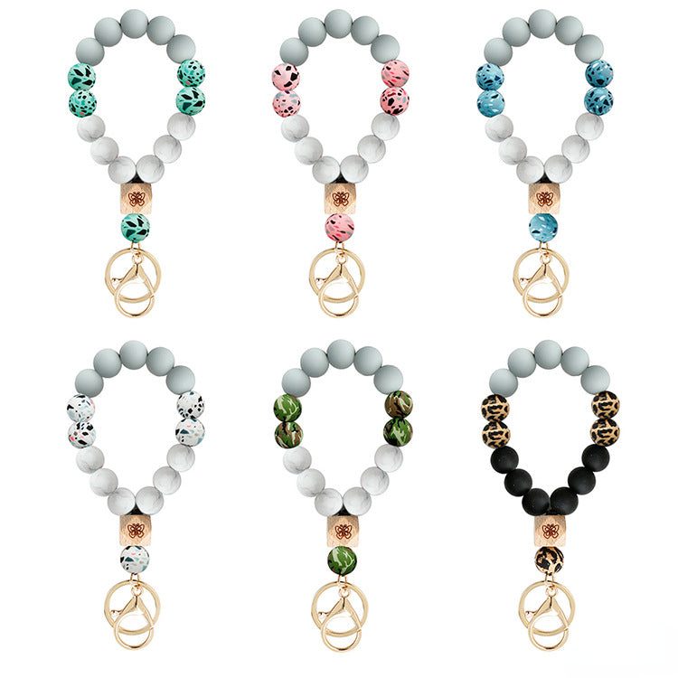 Wholesale Keychains Silicone Wood Beads Bohemian Vintage Wrist Keychain