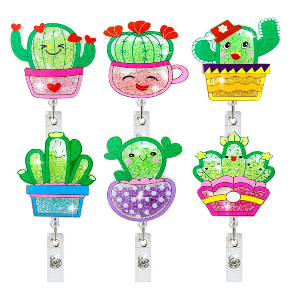 Wholesale Badge Reels Cactus Acrylic Quicksand Retractable Keychain