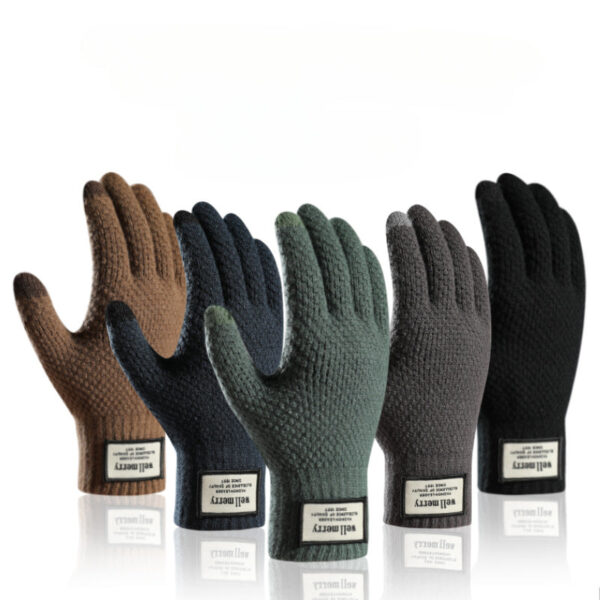 Wholesale Men's Velvet Thickened Jacquard Touch Screen Woolen Gloves